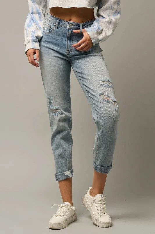 TEEK - Medium Distressed Girlfriend Jeans