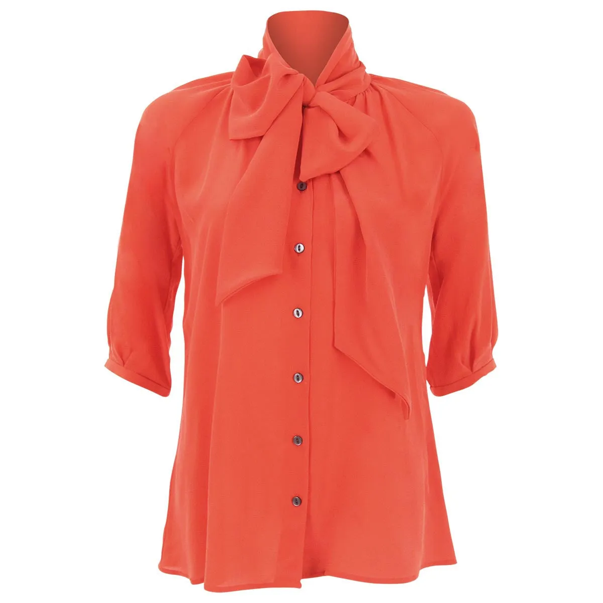 Tess Button Down Bow Blouse - Aurora Red