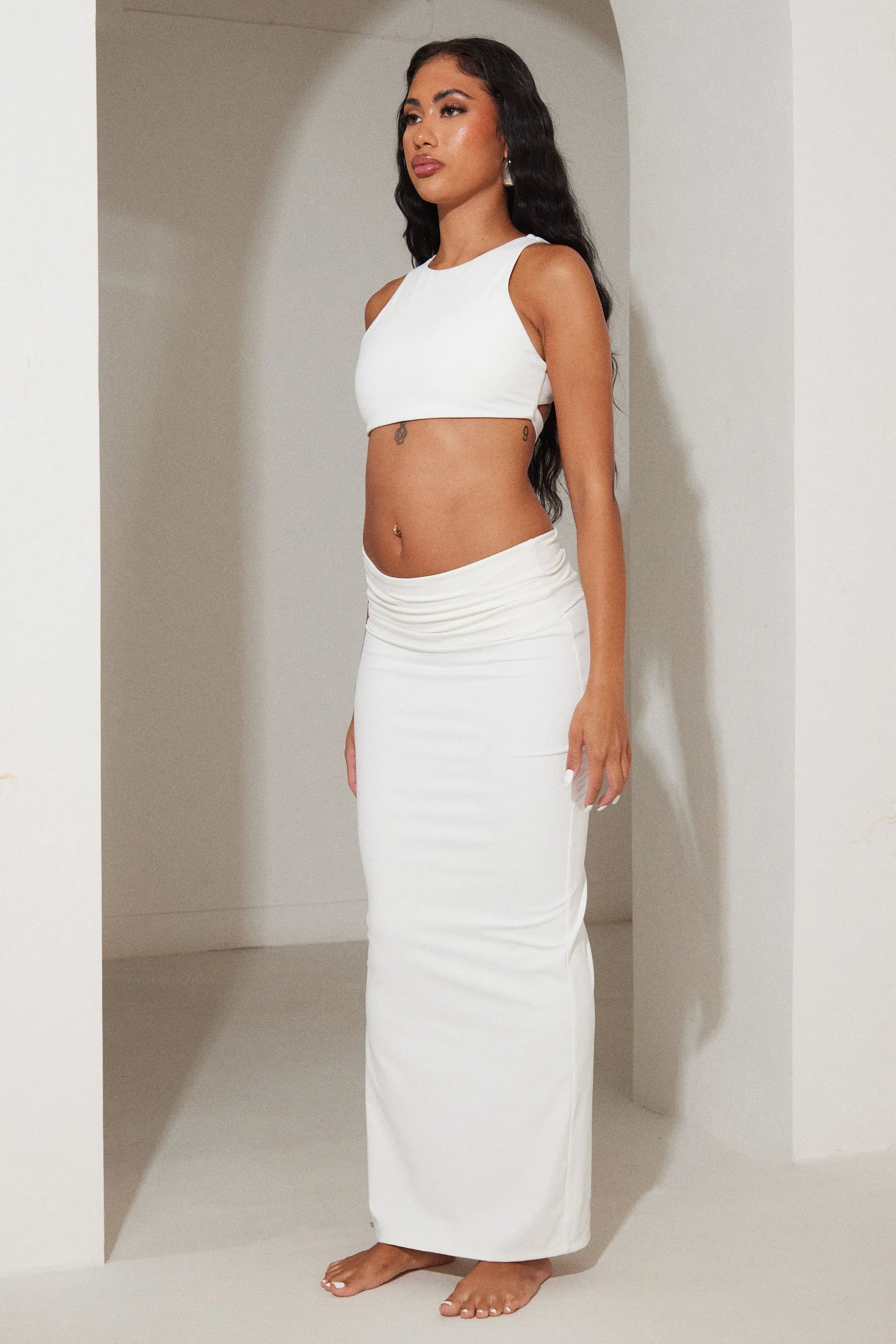 The sculpt foldover maxi skirt - White