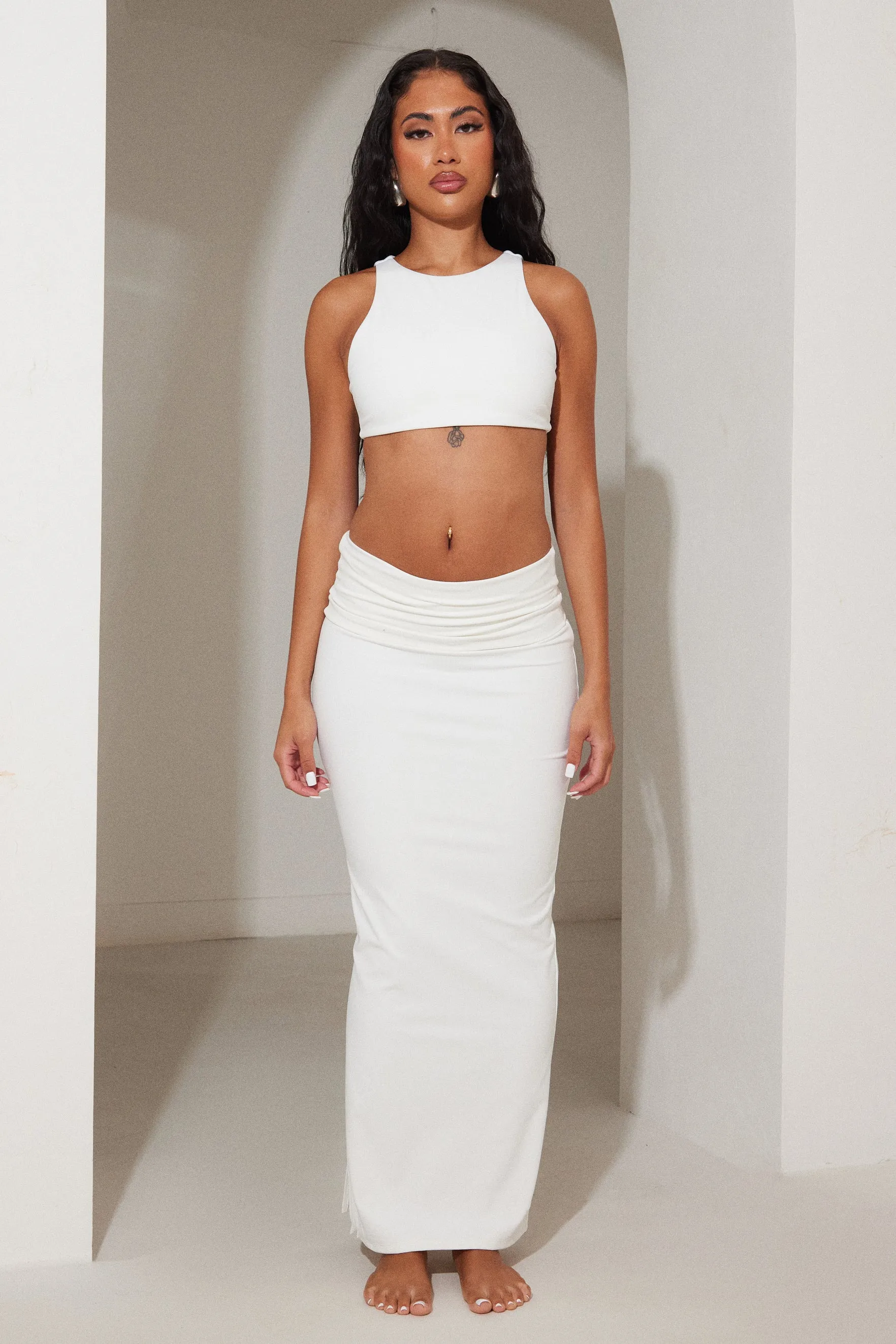 The sculpt foldover maxi skirt - White