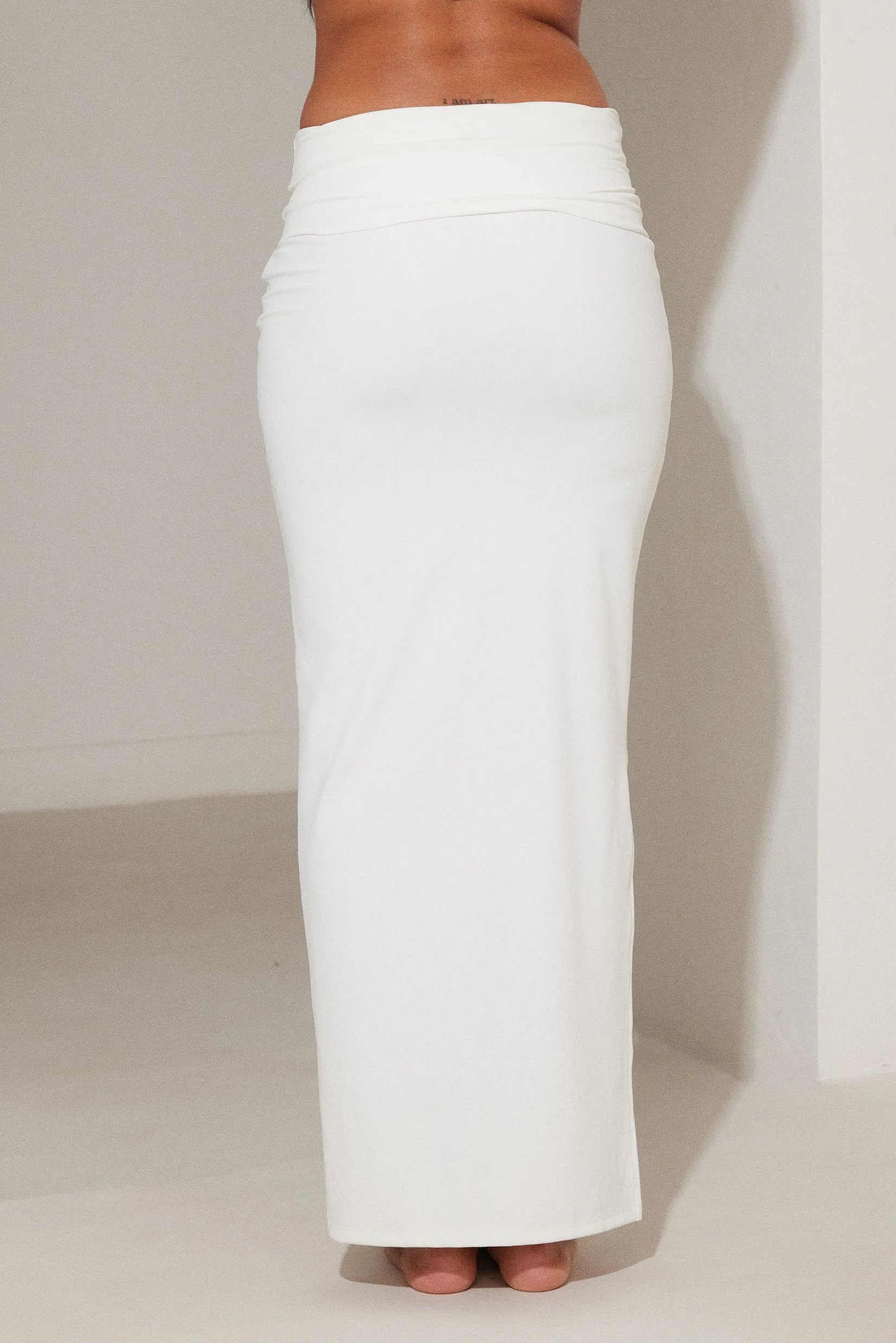 The sculpt foldover maxi skirt - White