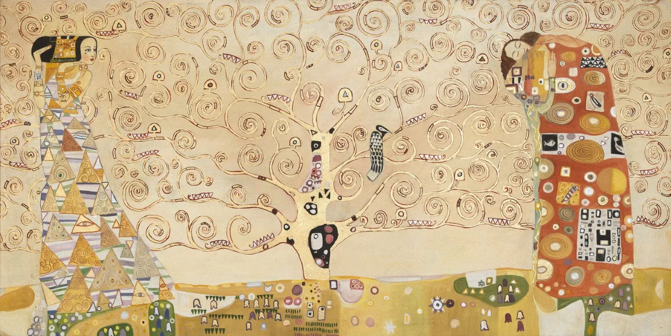 The Tree of Life Contemporary Fresco Painting by Gustav Klimt (Gold Leaf and Swarovski Crystals Finishing)