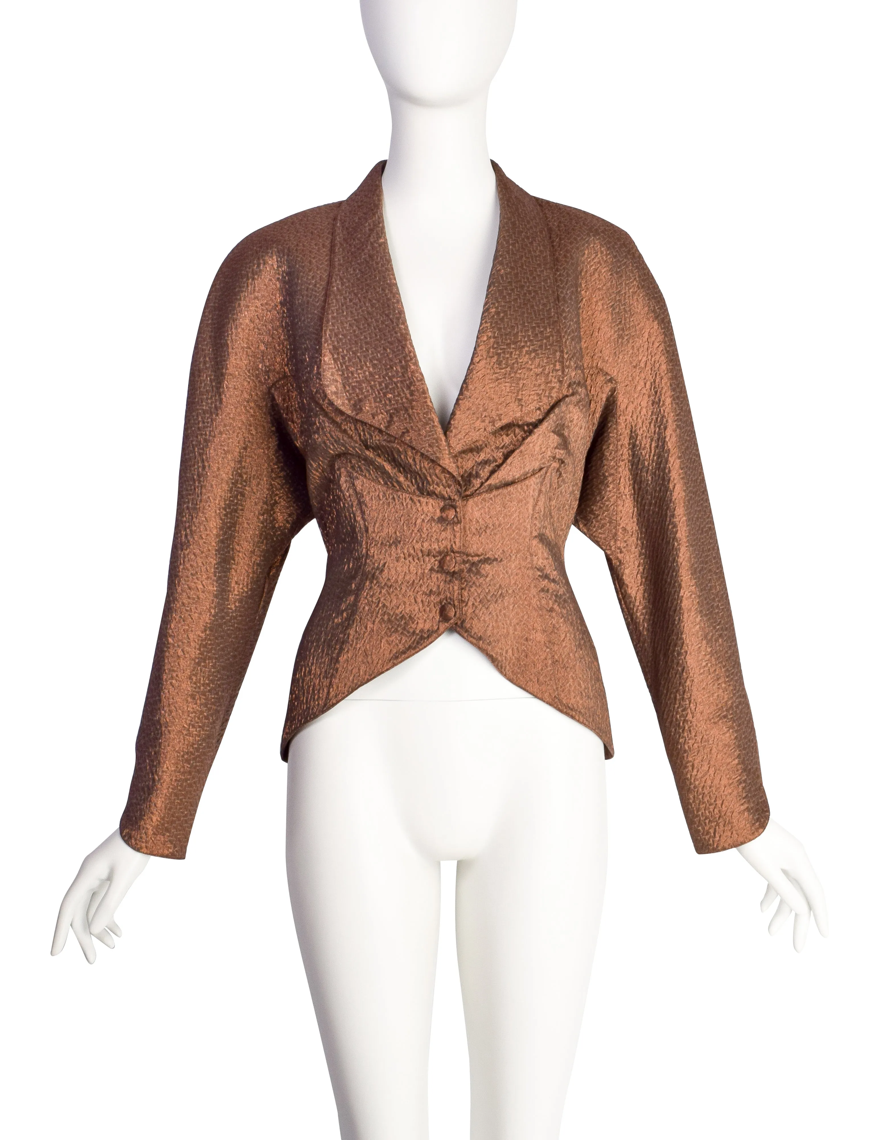 Thierry Mugler Vintage Chocolate Brown Metallic Shimmer Silk Jacket