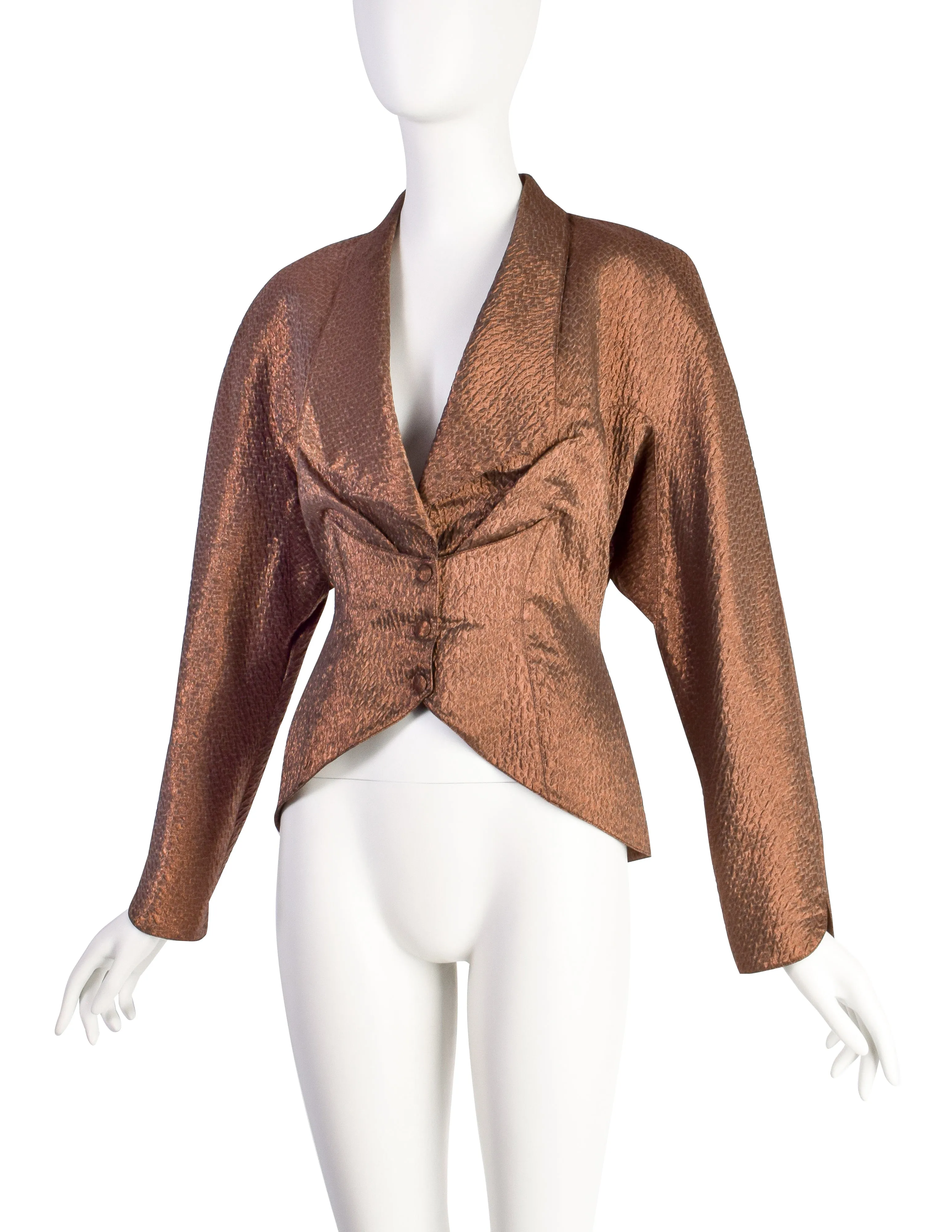 Thierry Mugler Vintage Chocolate Brown Metallic Shimmer Silk Jacket