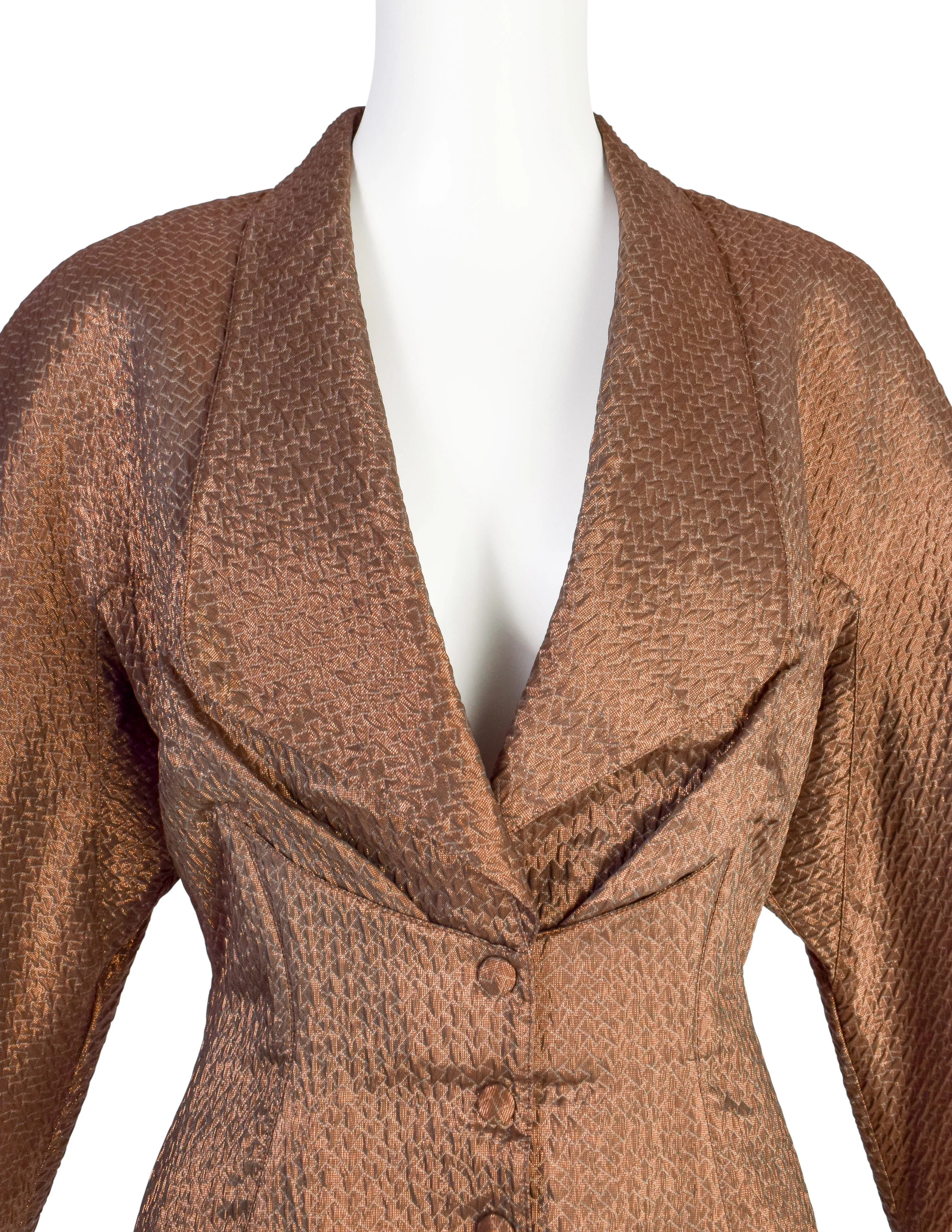 Thierry Mugler Vintage Chocolate Brown Metallic Shimmer Silk Jacket