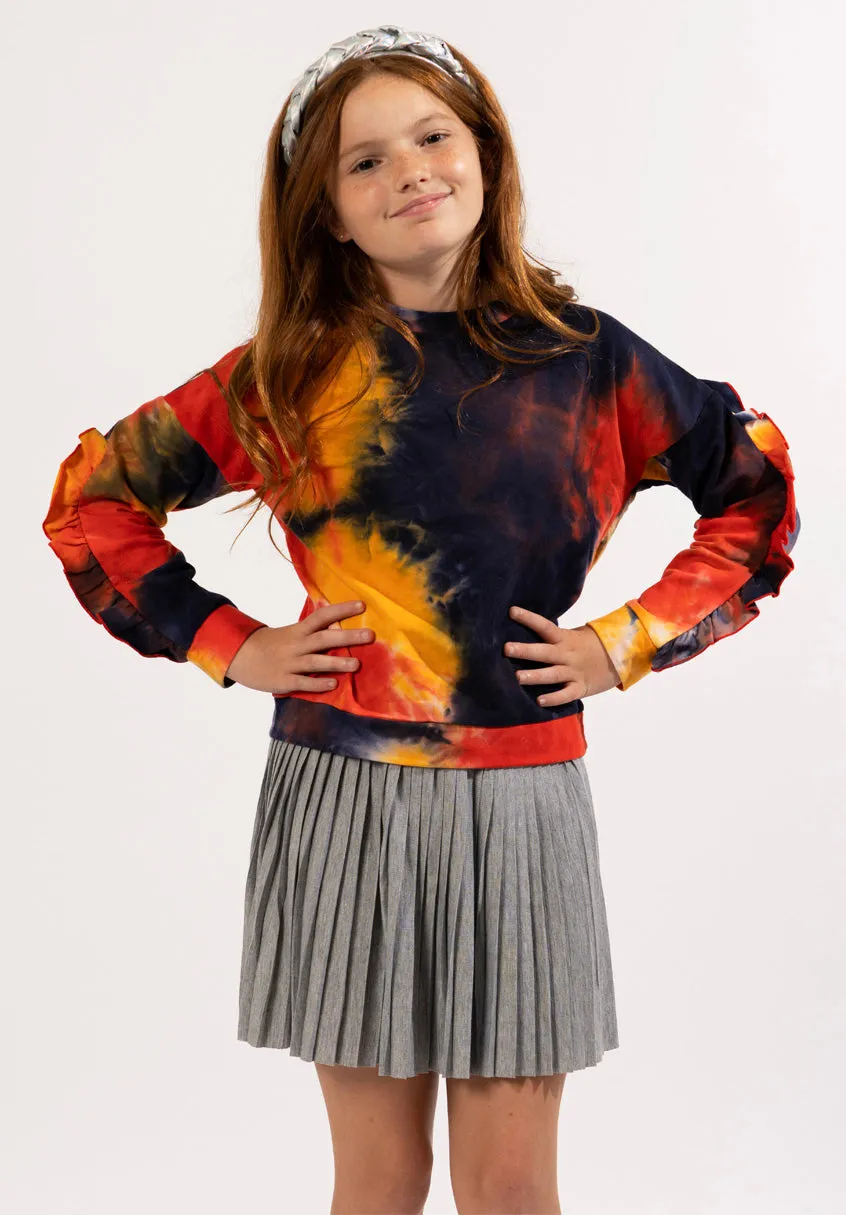 Tie Dye Ruffle Sleeve Sweatshirt