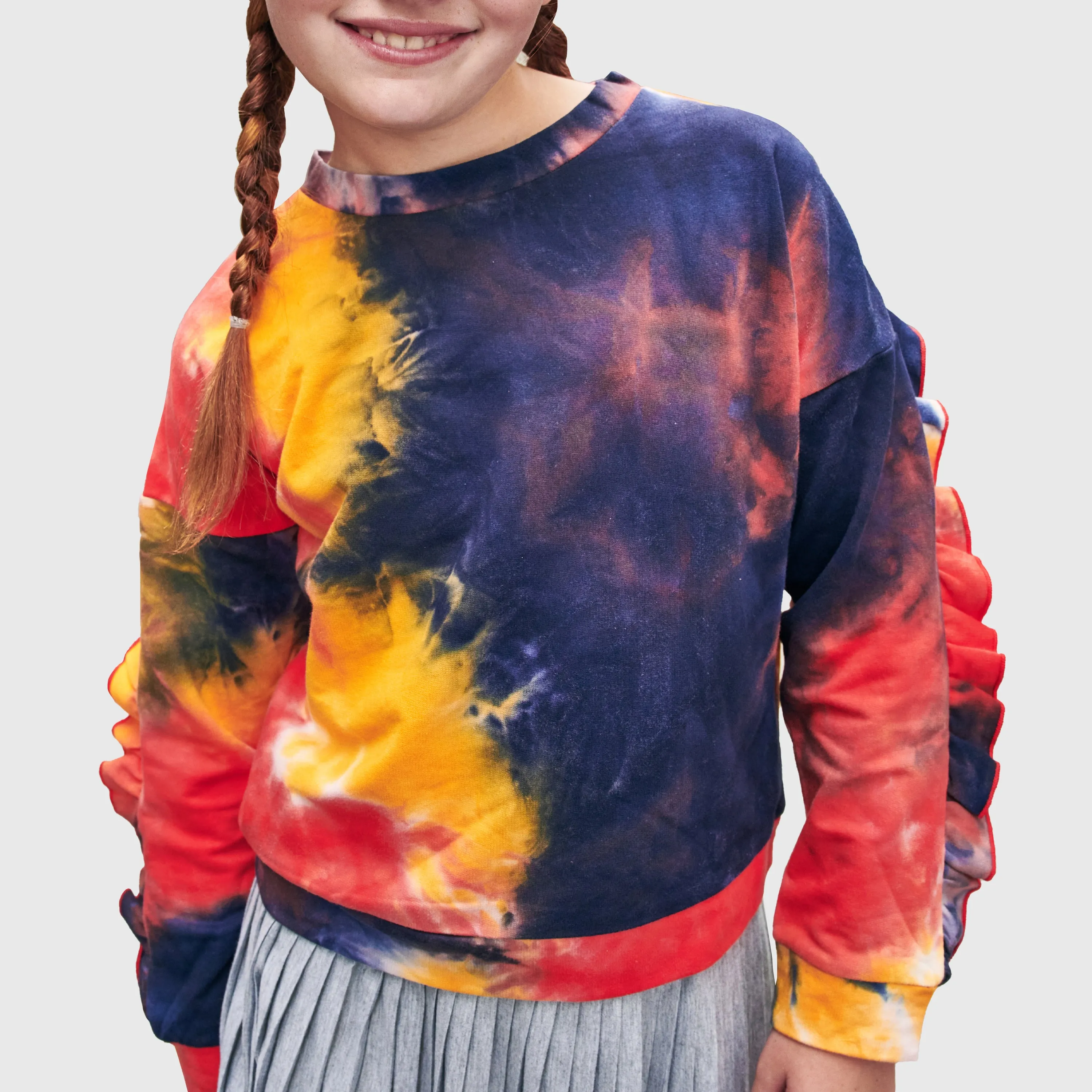 Tie Dye Ruffle Sleeve Sweatshirt