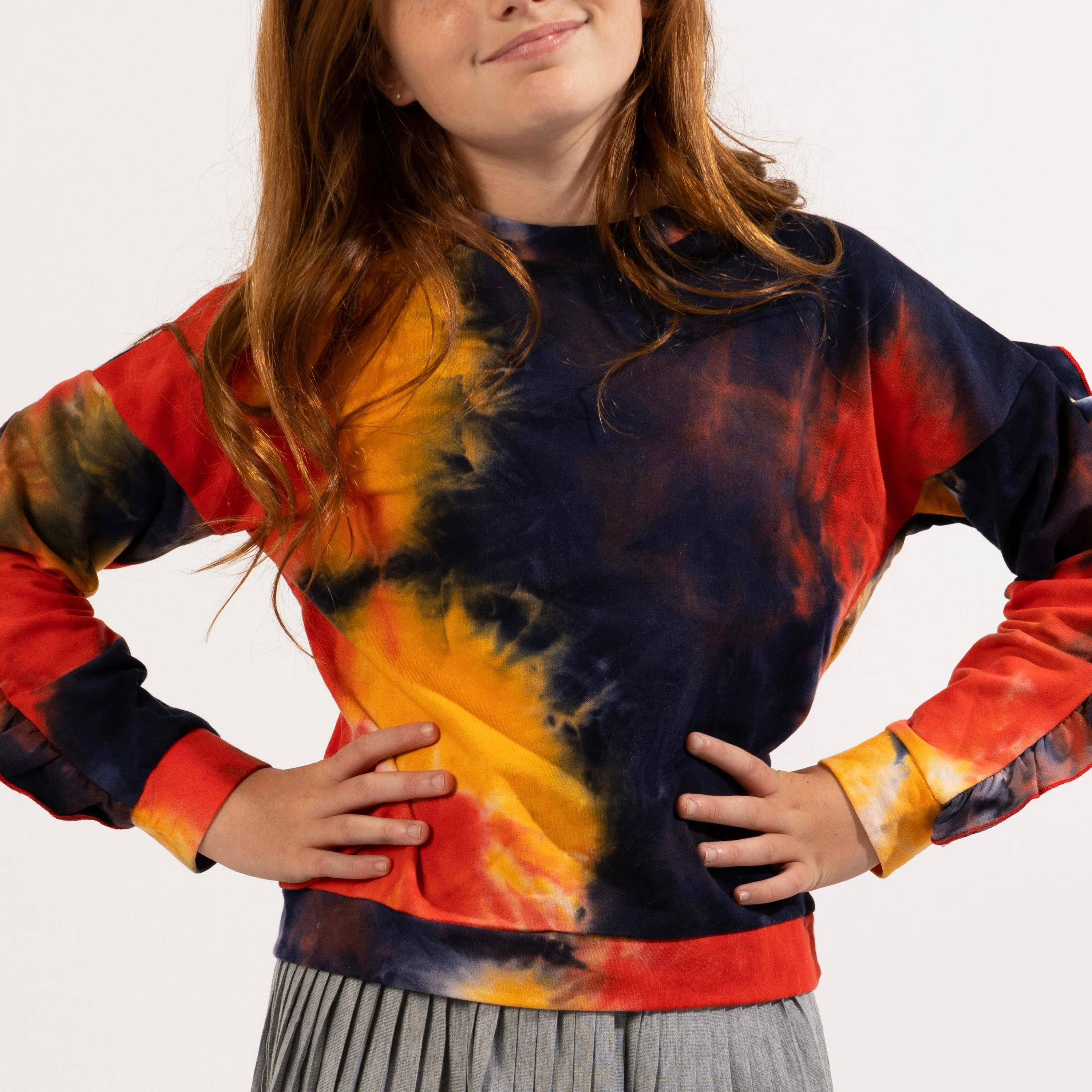 Tie Dye Ruffle Sleeve Sweatshirt