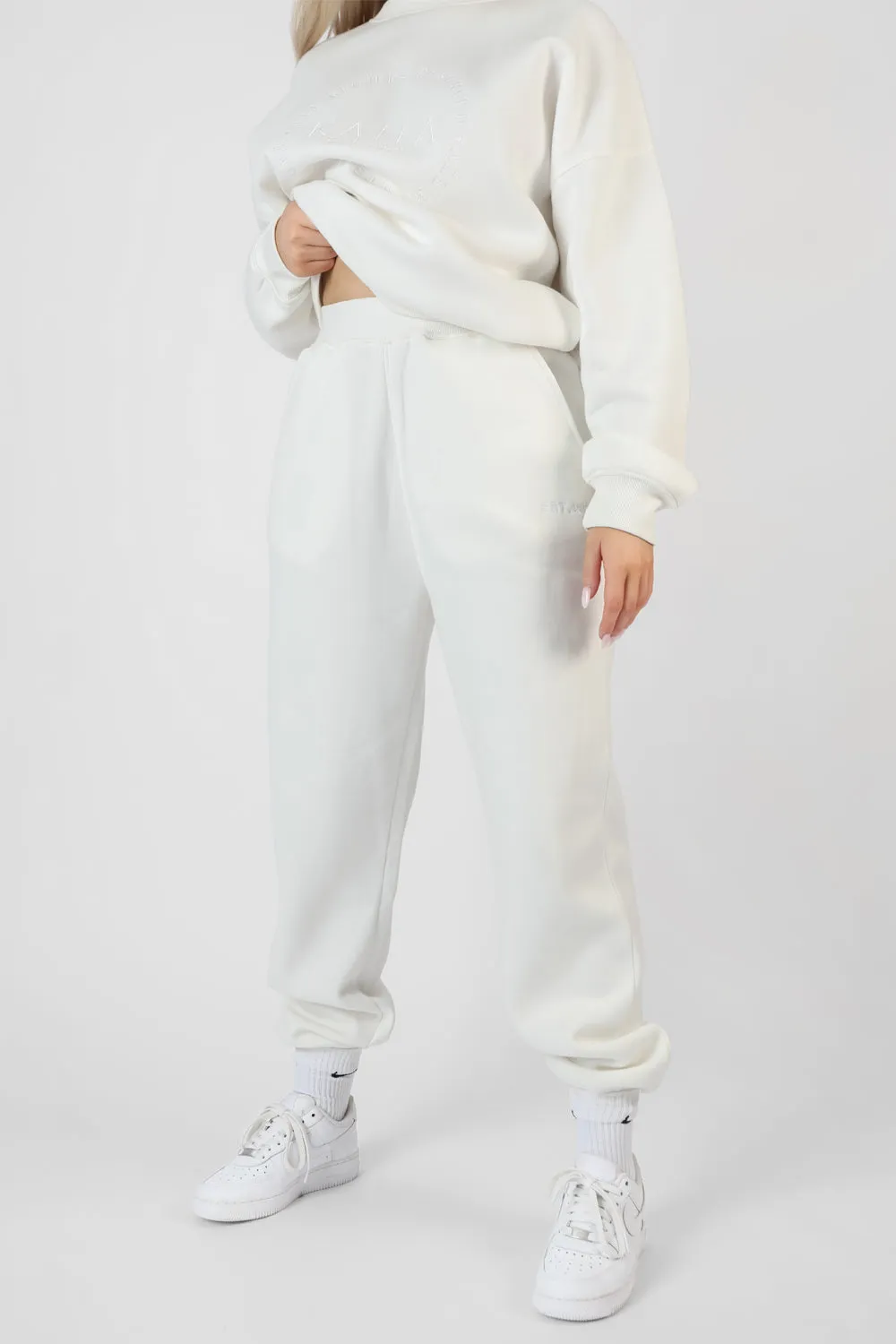 Tonal Embroidery Joggers Ecru