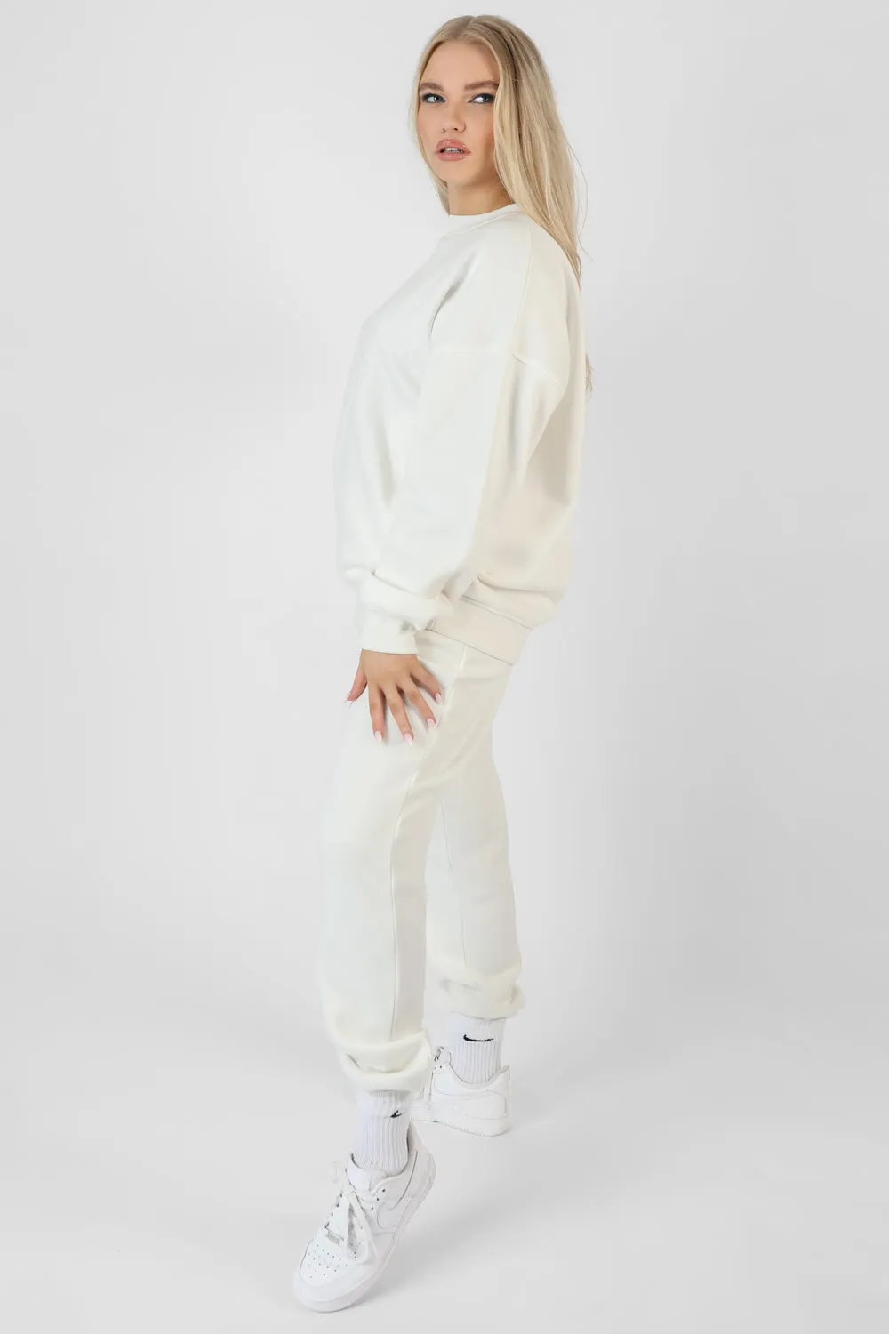 Tonal Embroidery Joggers Ecru