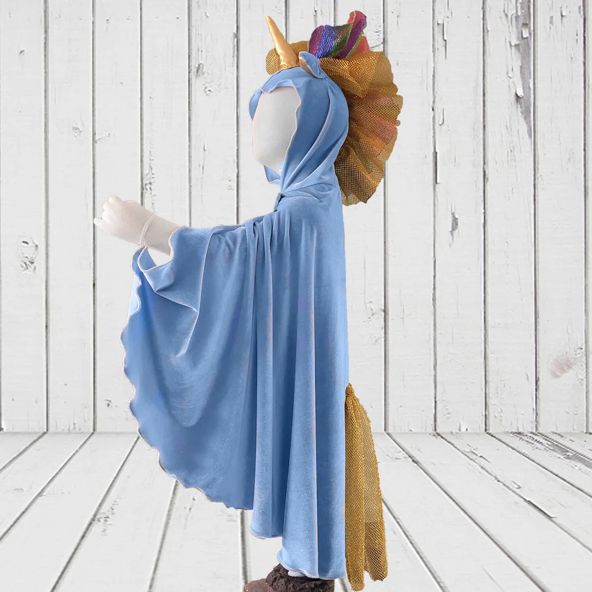 Unicorn Cape Costume - Blue Velour for Creative Play and Halloween