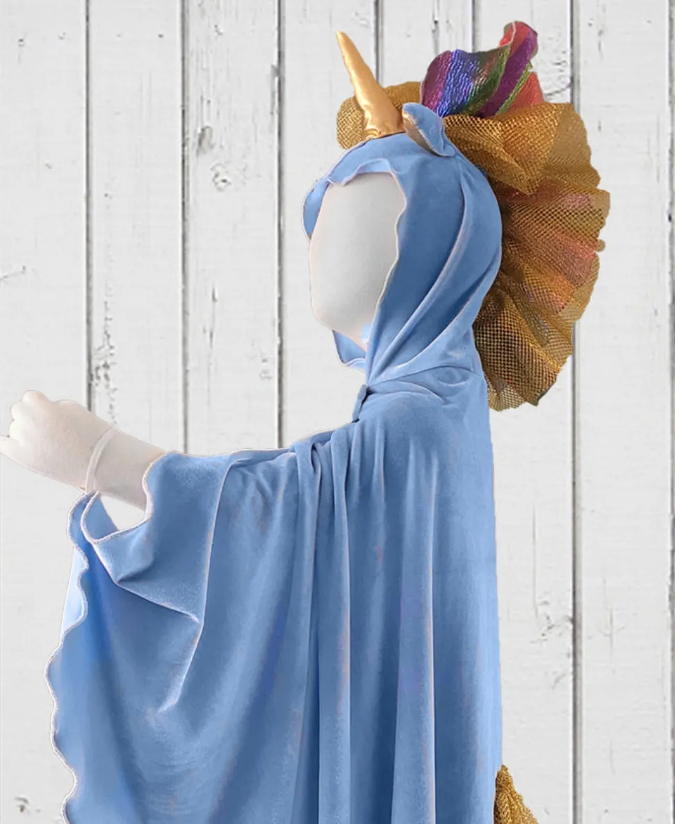 Unicorn Cape Costume - Blue Velour for Creative Play and Halloween