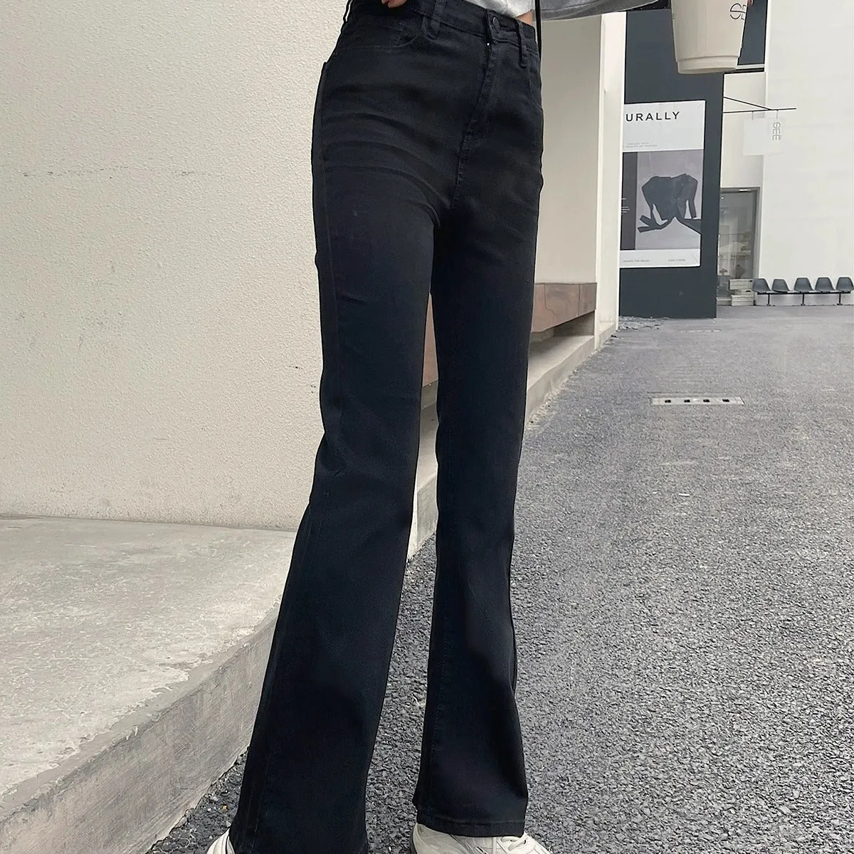 Uniwim tailgate outfit black women 2024 Summer Thin Straight Jeans Women's High Waist Slimming Fat Covering Wide Leg Black Micro Horn Mop Pants