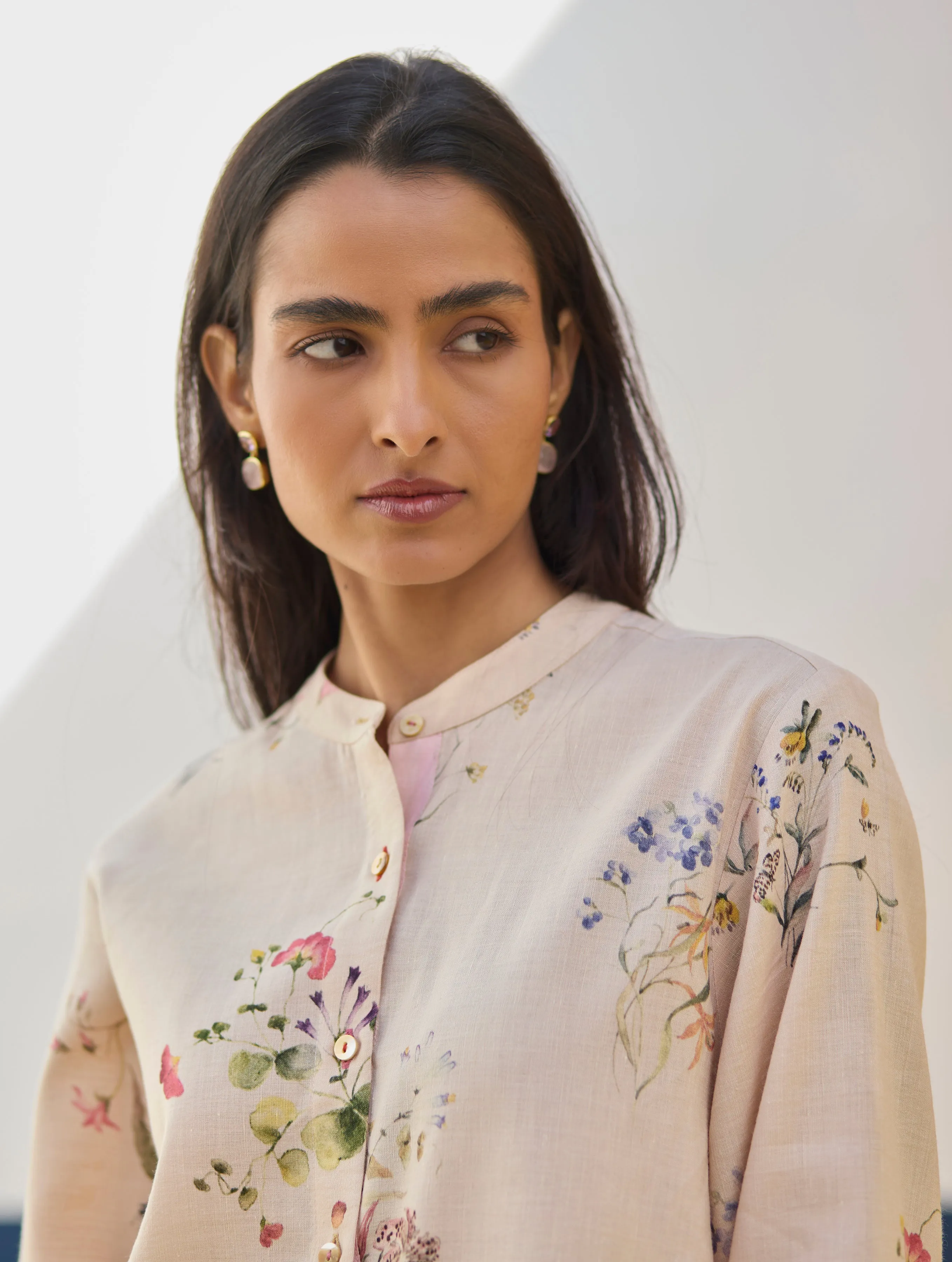 Vani Watercolour Floral Shirt - Sand