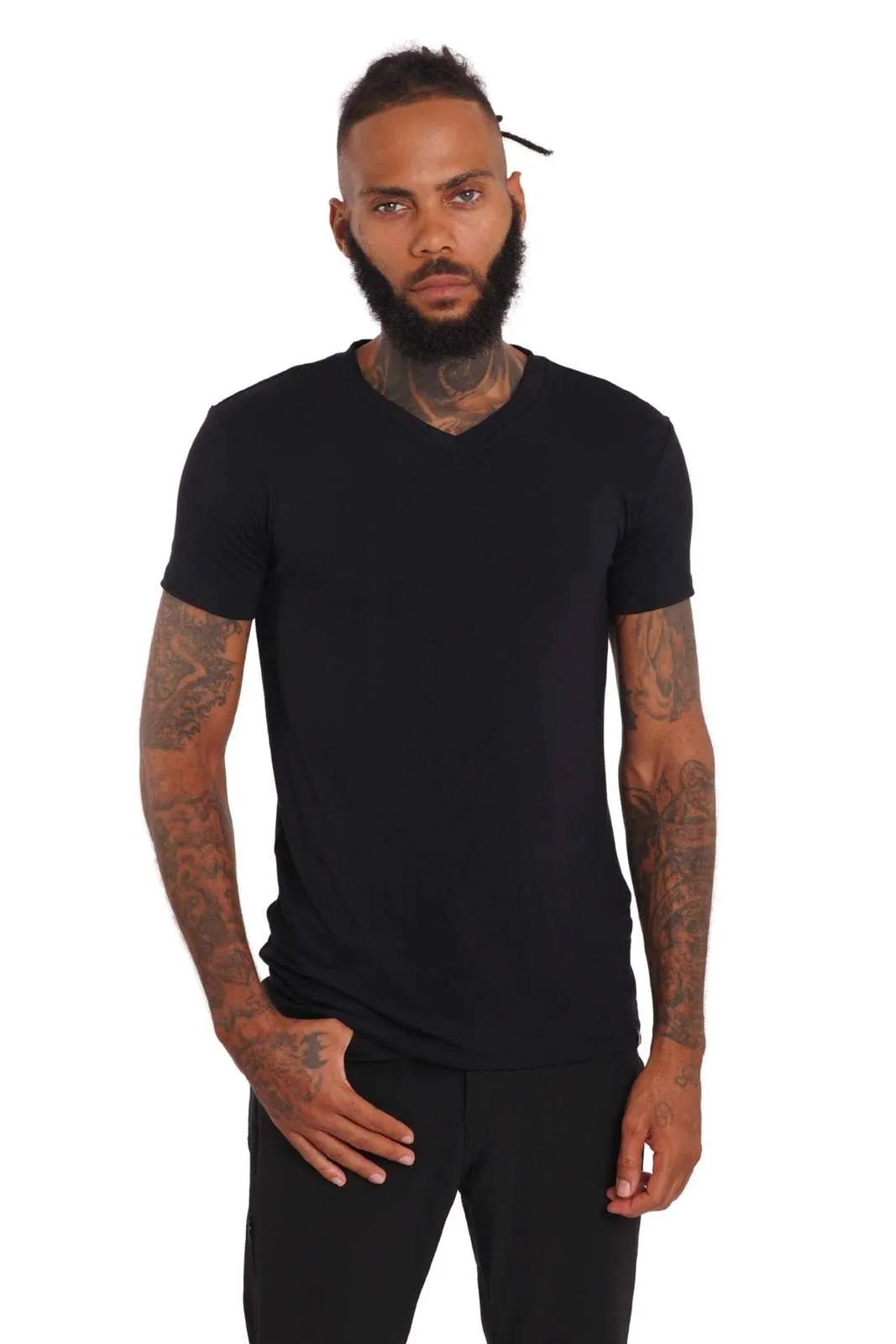 Verona V Neck Mens Black Slim Fit T Shirt