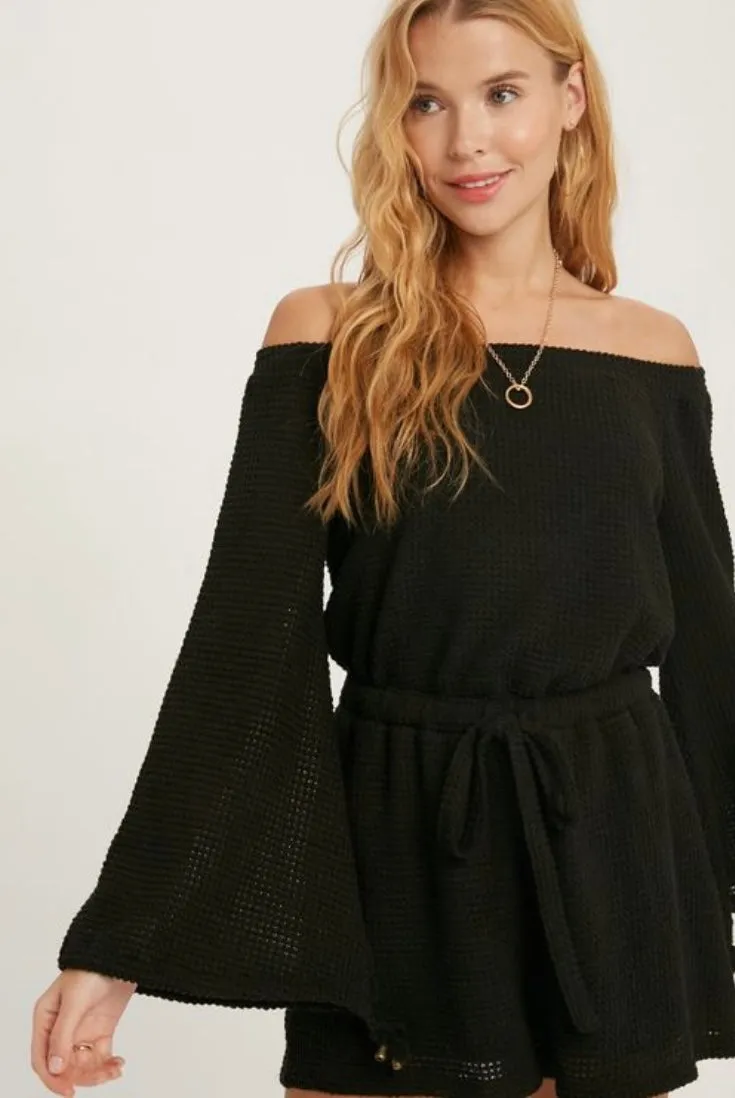 Waffle Knit off the shoulder romper