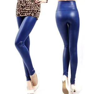 Wetlook Leggings Glossy High Waist Blue