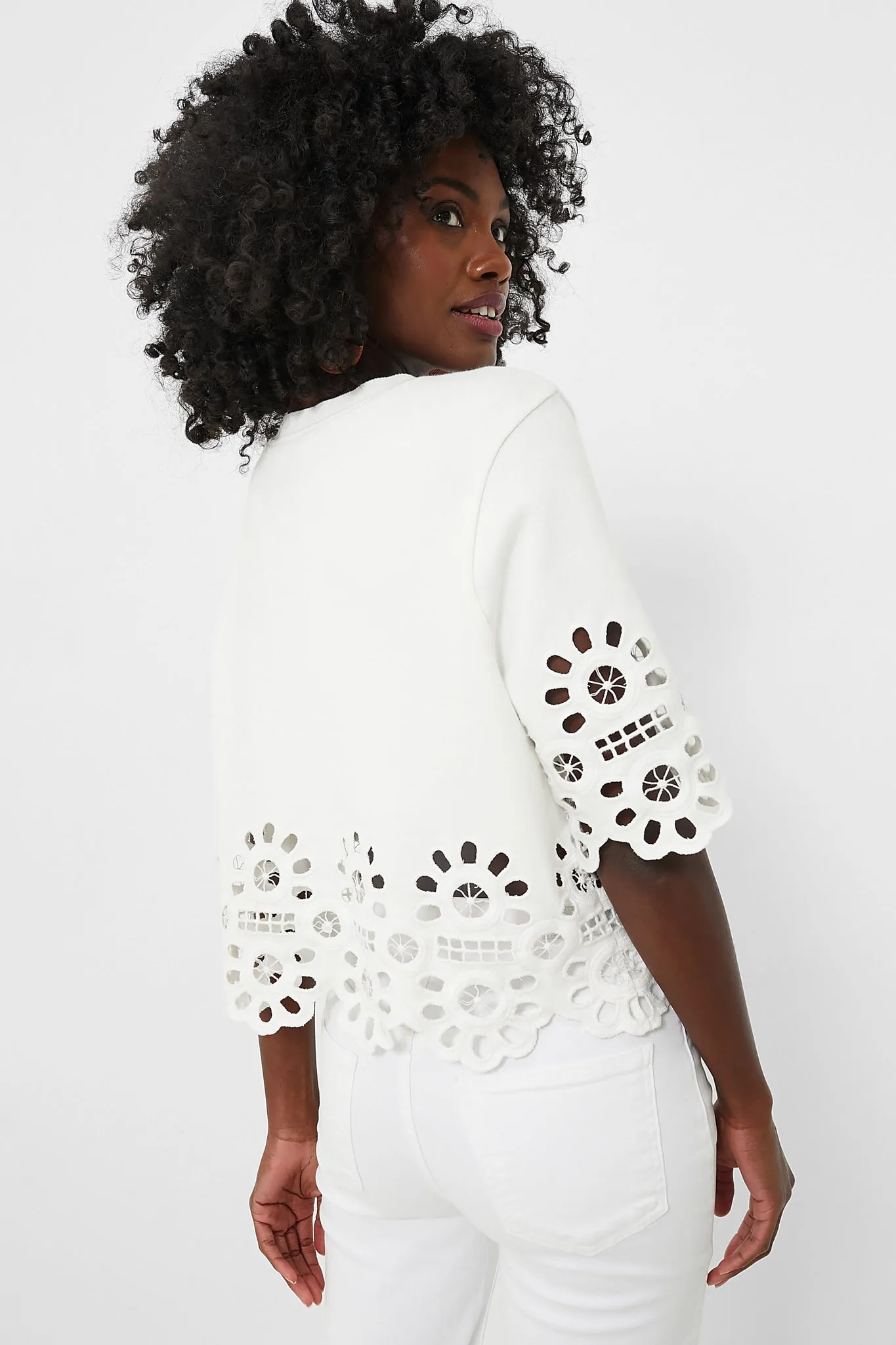 White Elysse Embroidery Short Sleeve Top