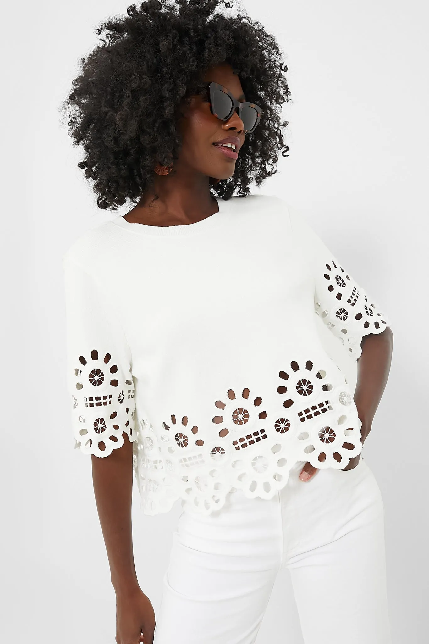 White Elysse Embroidery Short Sleeve Top