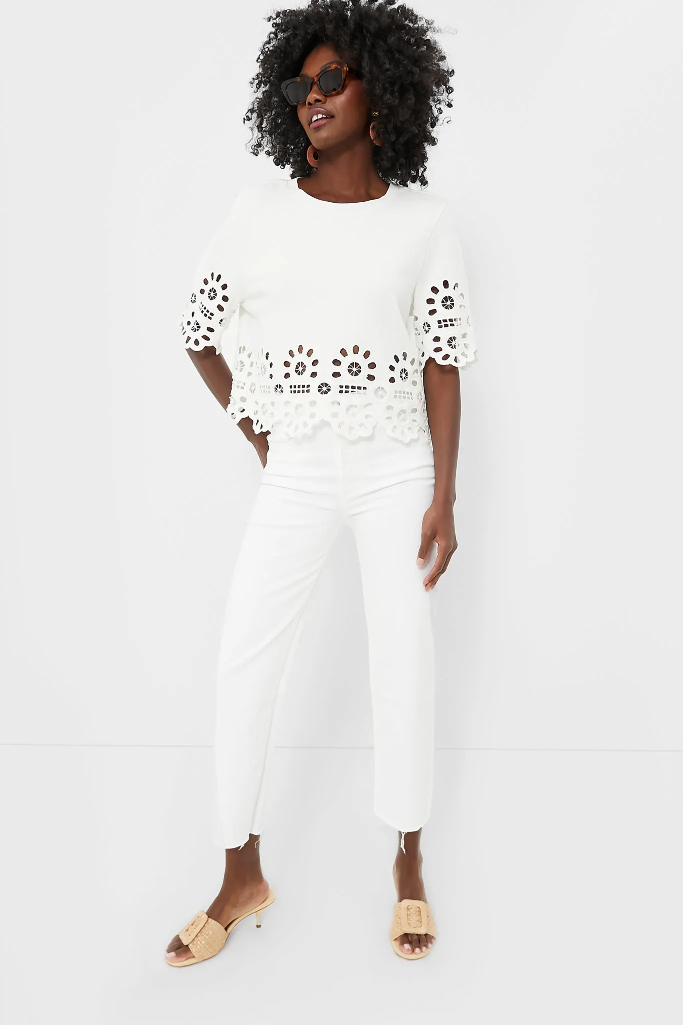 White Elysse Embroidery Short Sleeve Top