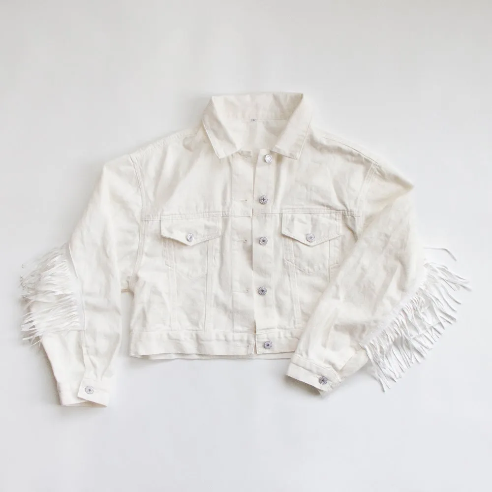 (White Fringe) White Fringe Bride Denim Jacket