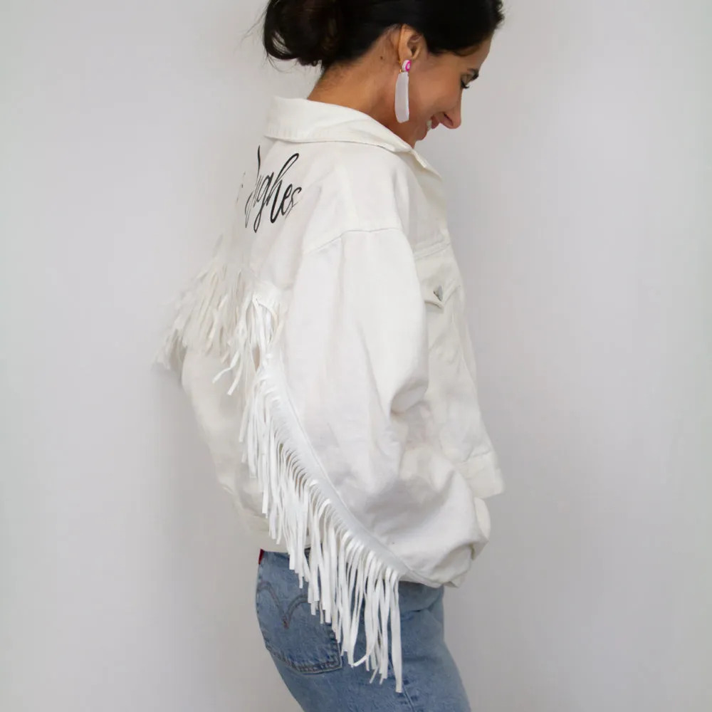 (White Fringe) White Fringe Bride Denim Jacket