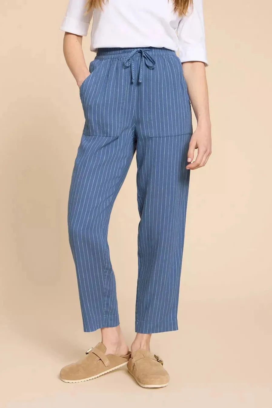 White Stuff Elle Linen Blend Trousers in Blue Multi