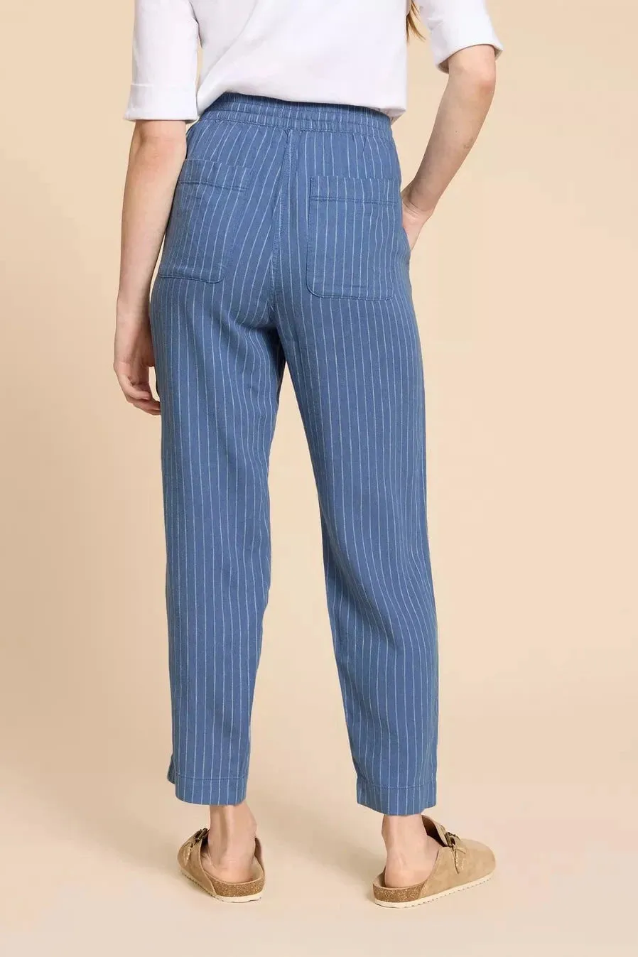 White Stuff Elle Linen Blend Trousers in Blue Multi