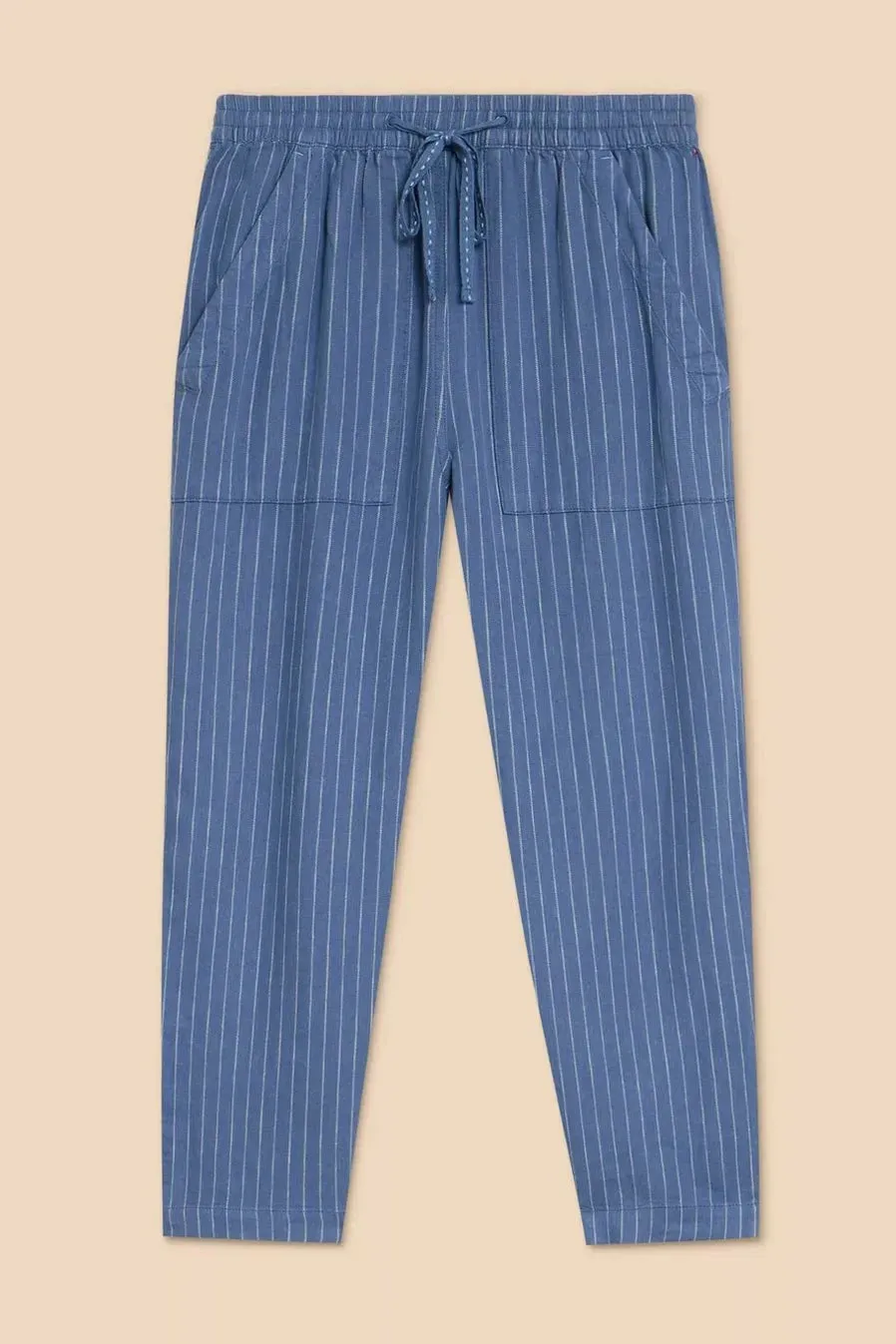 White Stuff Elle Linen Blend Trousers in Blue Multi