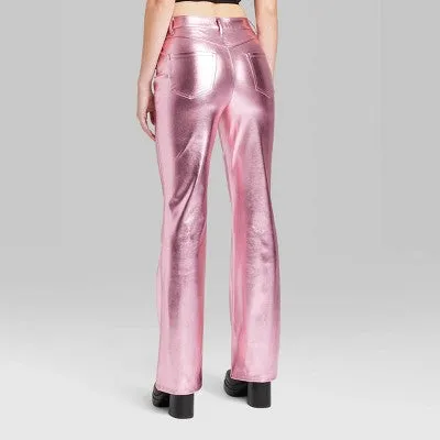 Wild Fable Women's High Rise Flare Casual Metallic Faux Leather Pants