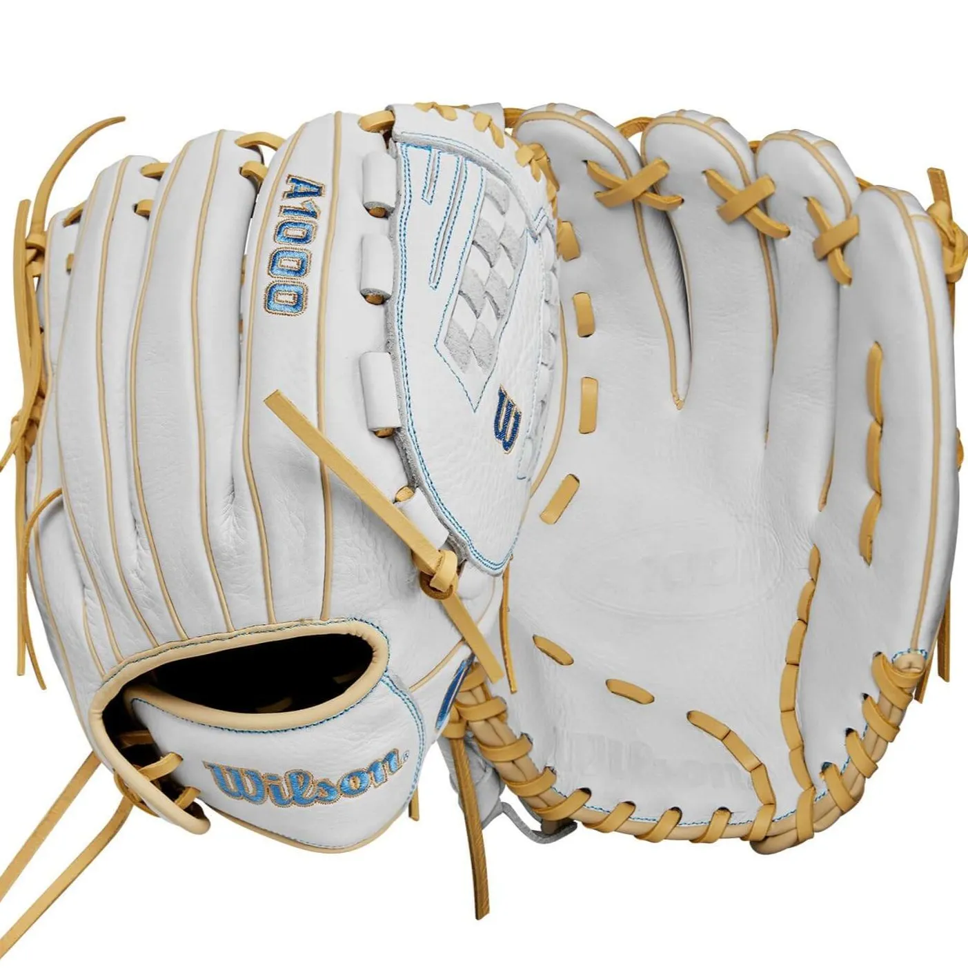 Wilson 2024 A1000 V125 Fastpitch Softball Glove White/Blue/Blonde 12.5"