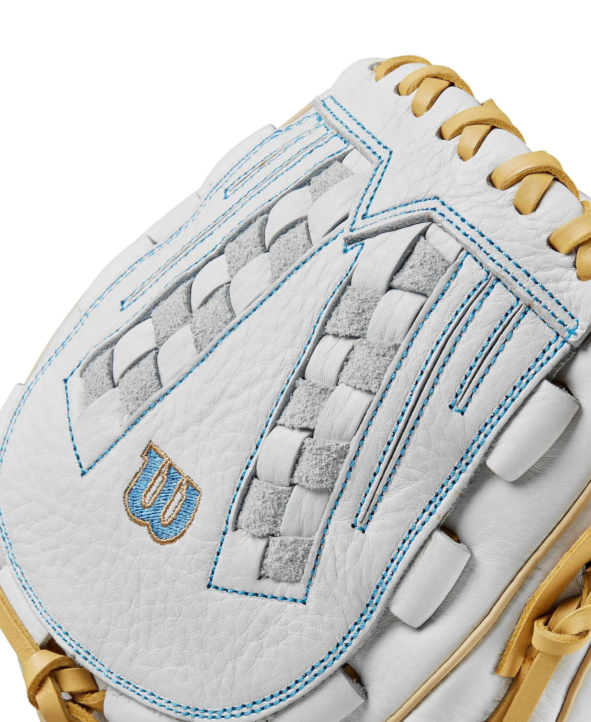 Wilson 2024 A1000 V125 Fastpitch Softball Glove White/Blue/Blonde 12.5"