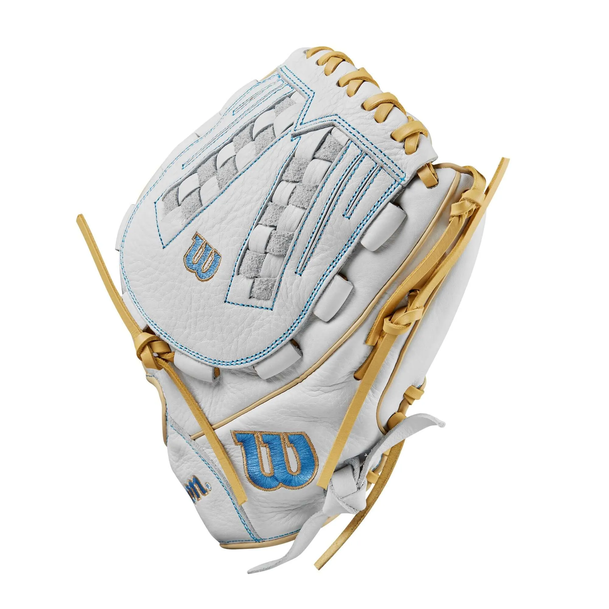 Wilson 2024 A1000 V125 Fastpitch Softball Glove White/Blue/Blonde 12.5"