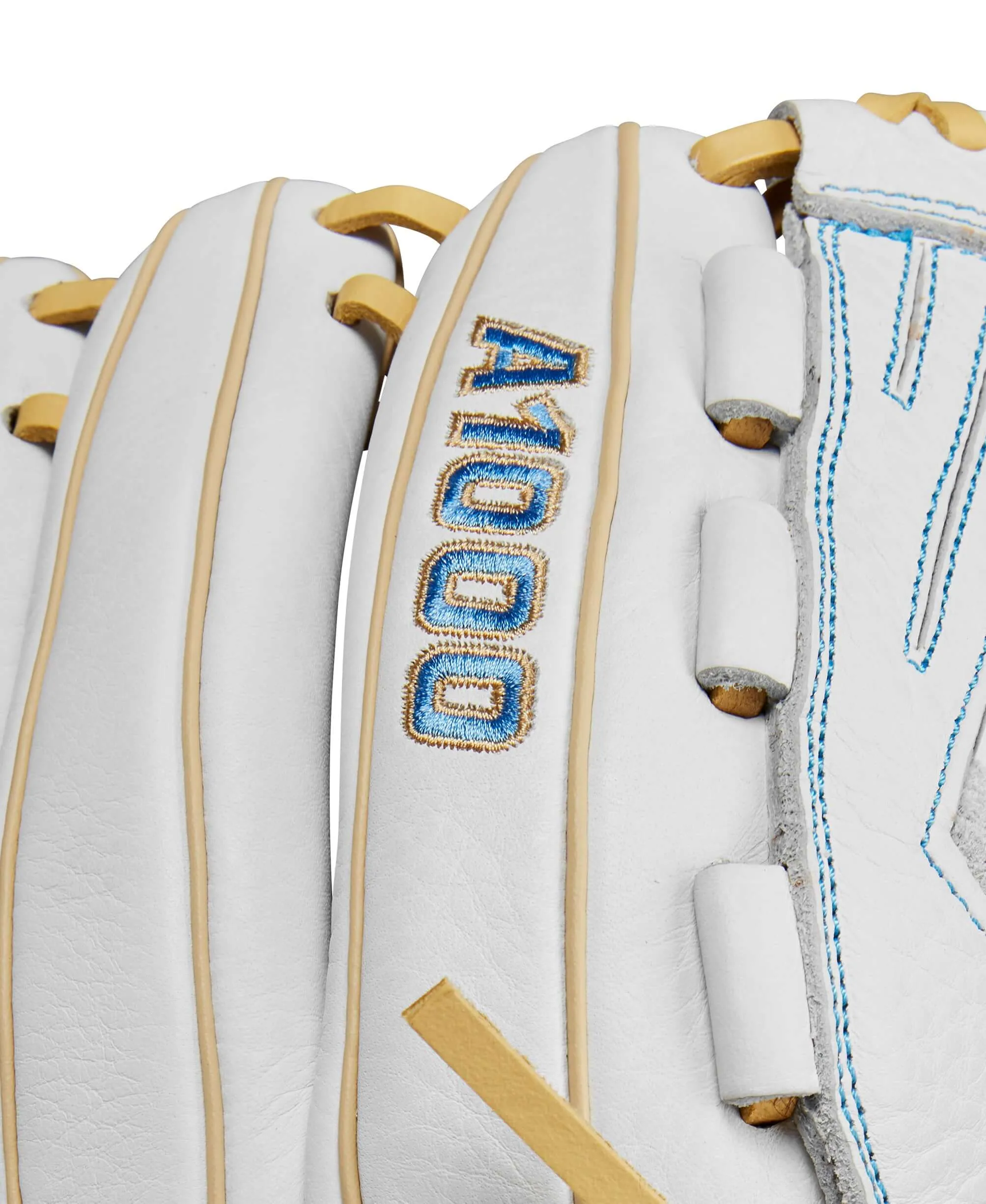 Wilson 2024 A1000 V125 Fastpitch Softball Glove White/Blue/Blonde 12.5"