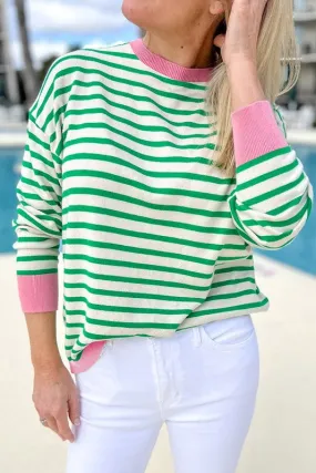 Women  Striped Contrast Edge Long Sleeve Top