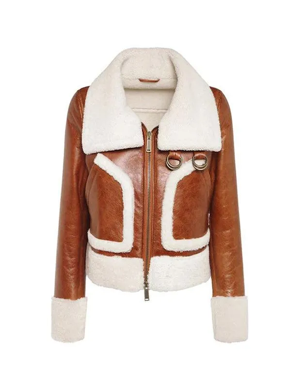 Womens B3 Shearling Brown Sheepskin Leather Jacket