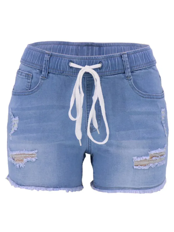 Women's casual slim all-match ripped denim shorts