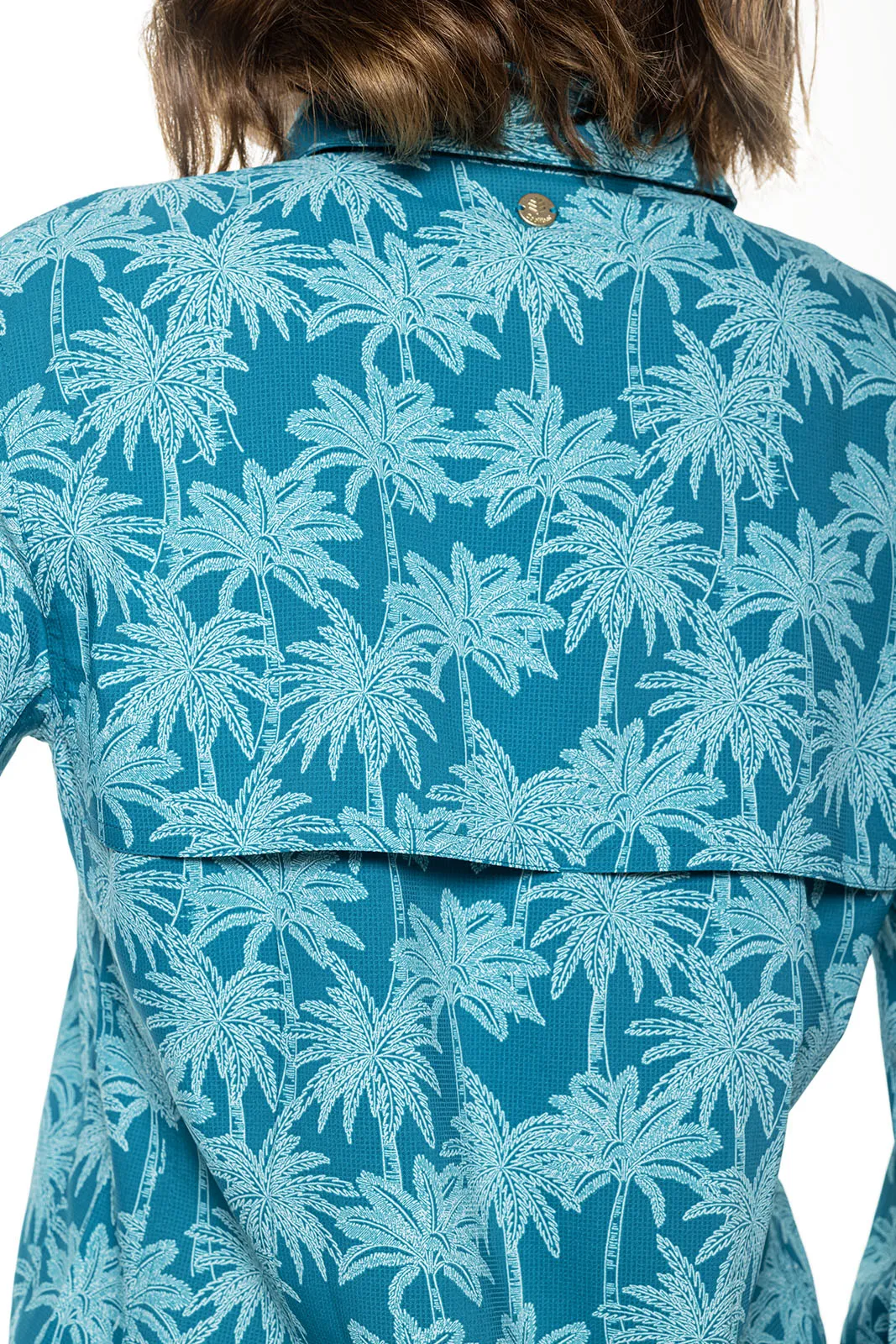 Women's Mylitta Travel Shirt  |  Tahitian Teal Swaying Palms