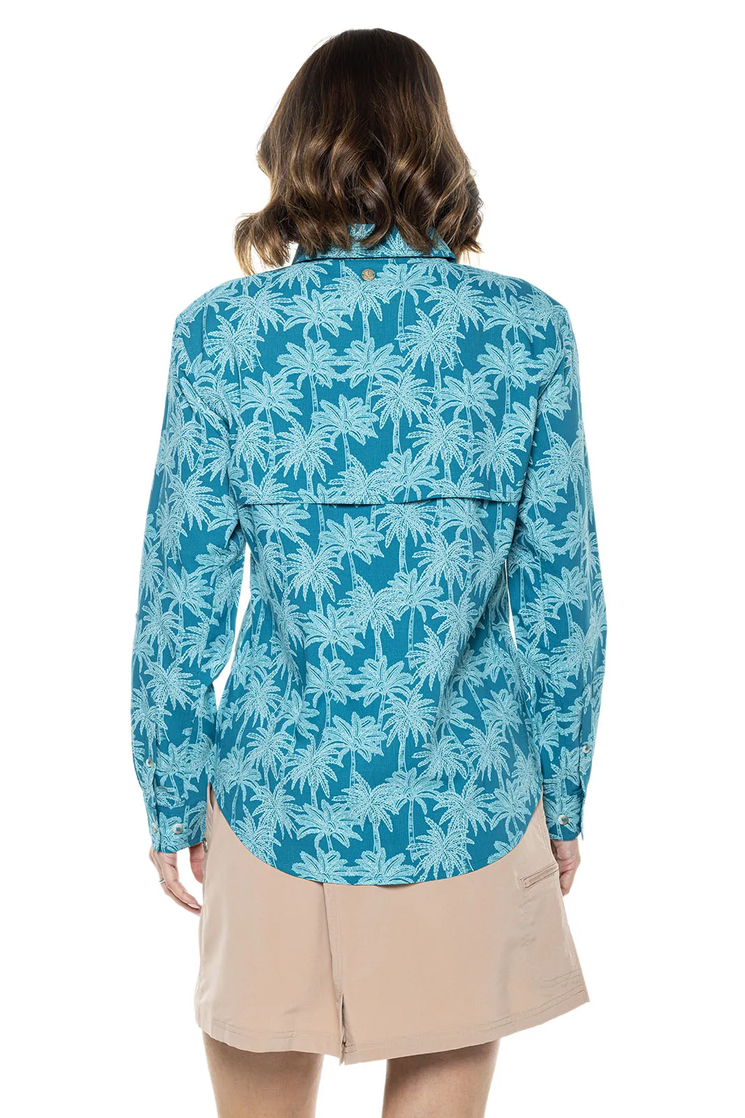 Women's Mylitta Travel Shirt  |  Tahitian Teal Swaying Palms