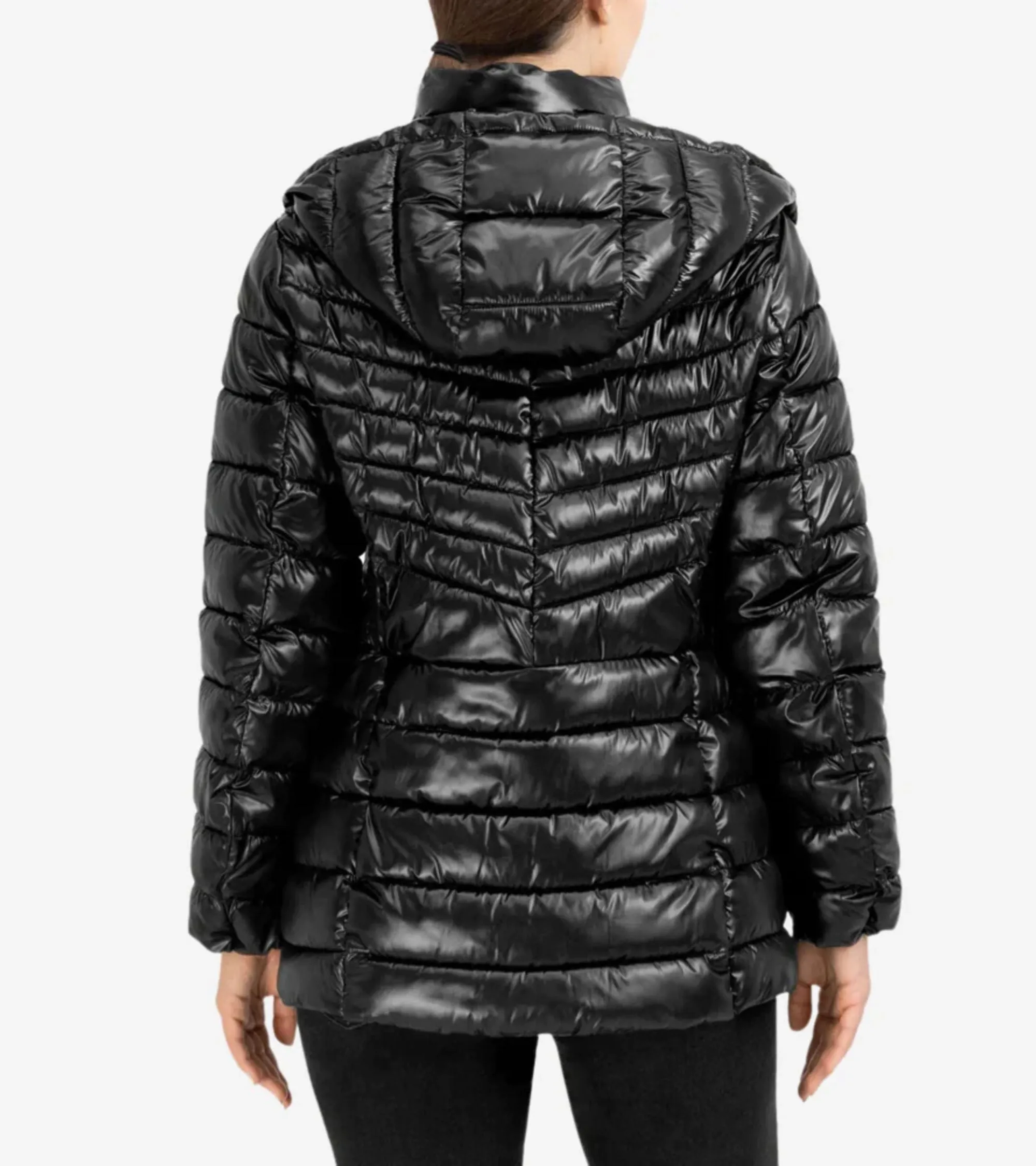 Women's Quilted Pearl Faux Down Removable Hood Jacket