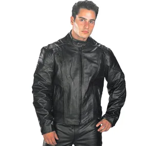 Xelement B7201 Men's 'Speedster' Black Top Grade Leather Motorcycle Jacket with Zip-Out Lining