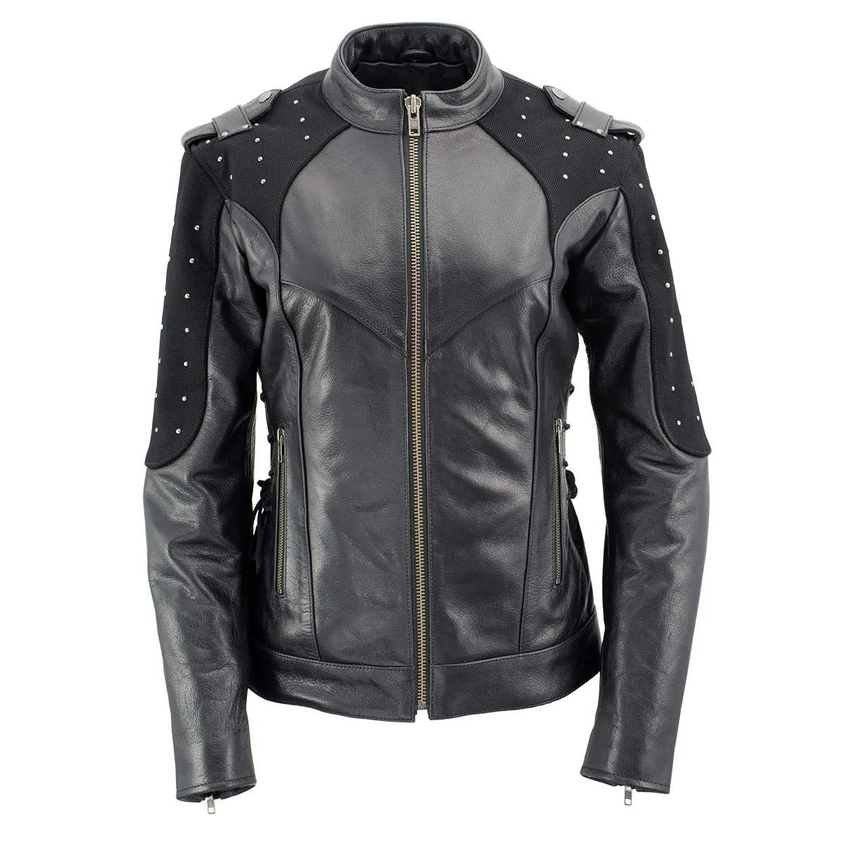 Xelement Women's Scuba Black Leather Motorcycle Biker Jacket with