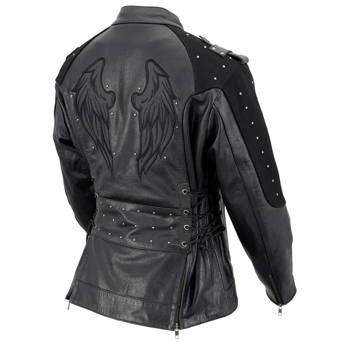 Xelement Women's Scuba Black Leather Motorcycle Biker Jacket with