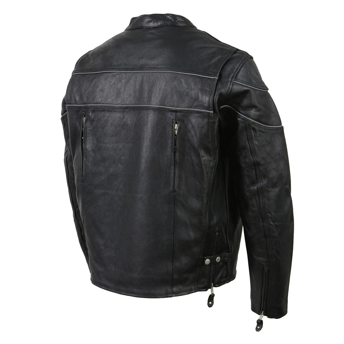 XKM1004 Men's Black Leather Vented Jacket with Reflective Piping