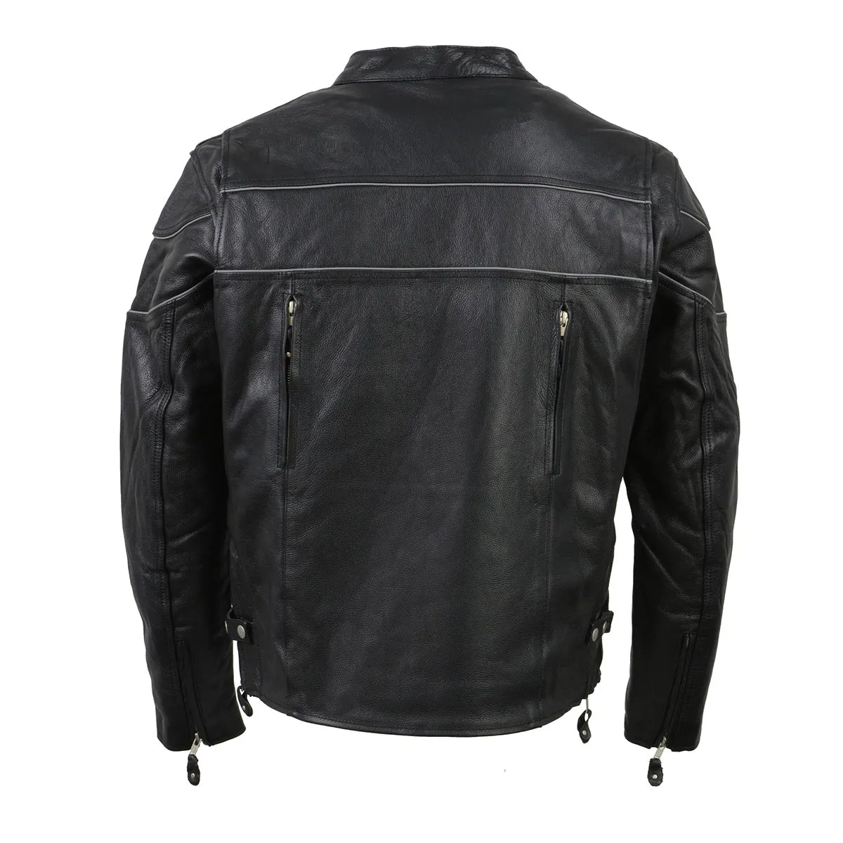 XKM1004 Men's Black Leather Vented Jacket with Reflective Piping