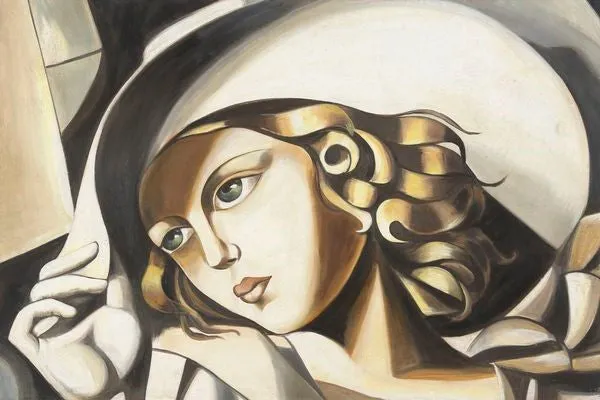 Young Lady with Gloves Contemporary Fresco Painting by Tamara de Lempicka